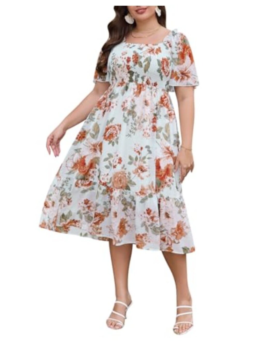 Floral Empire Waist A-Line Maxi Dress, Short Sleeve Plus Size